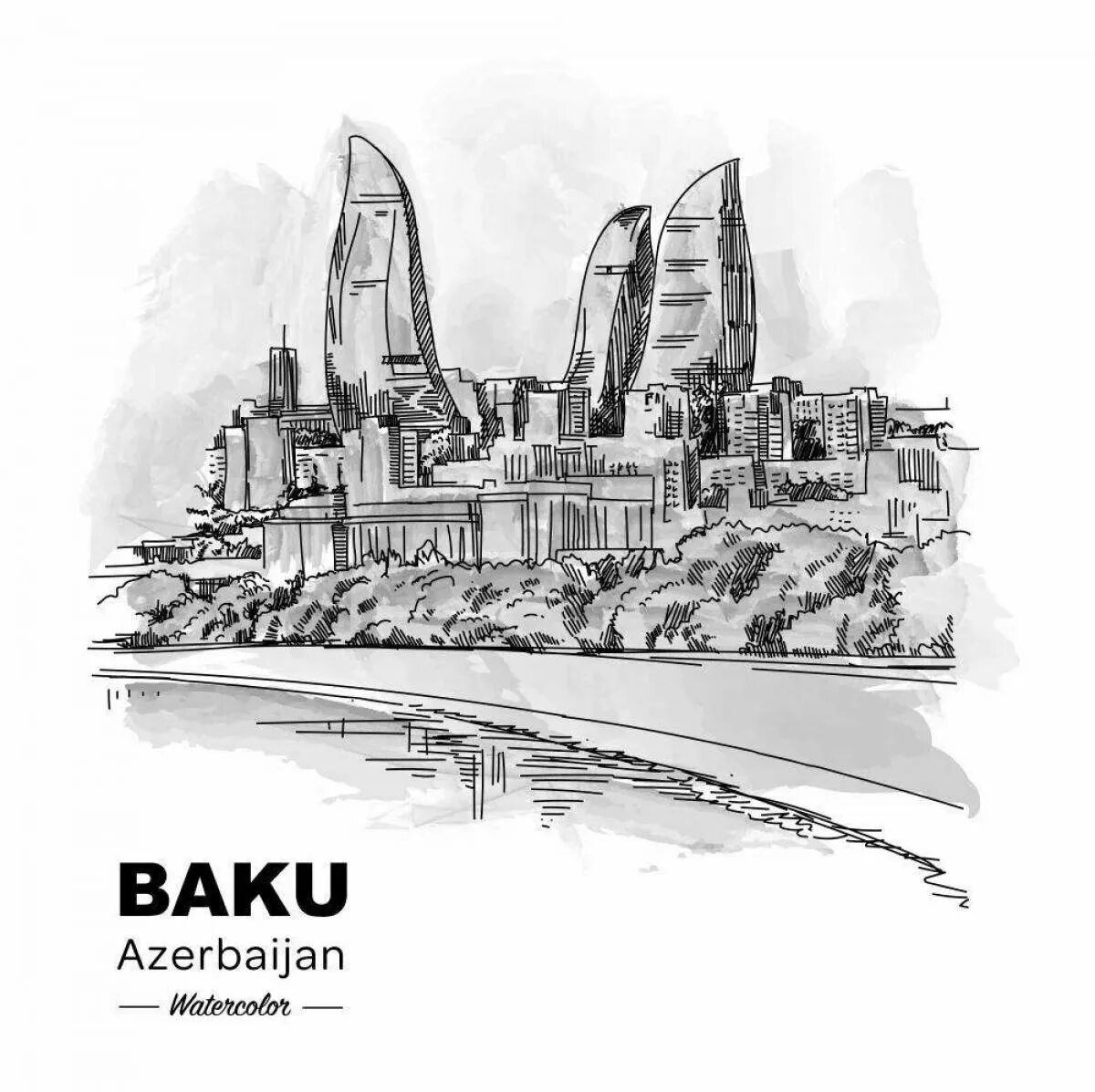 Баку вектор. Баку иллюстрации. Баку набросок. Баку вектор. Графика баку.