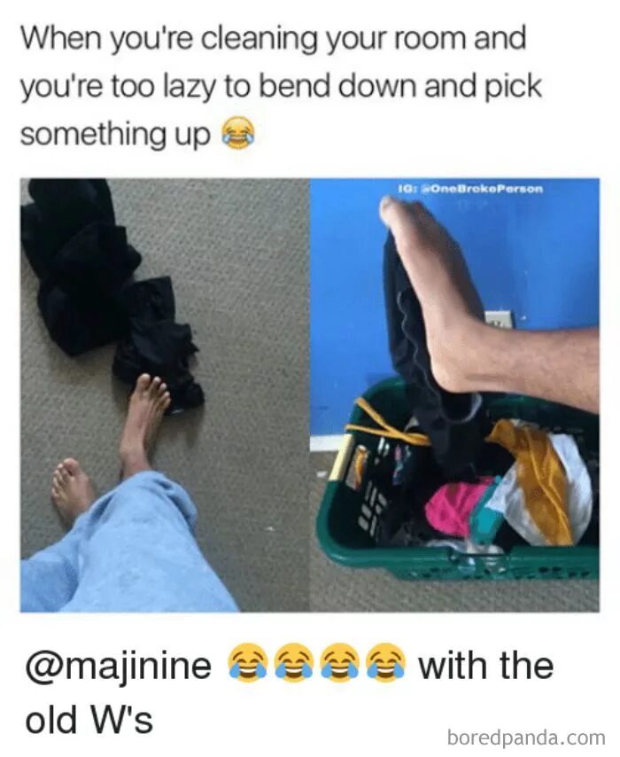 Pick up something. Funny cleaning. pick smth up. to bend down.