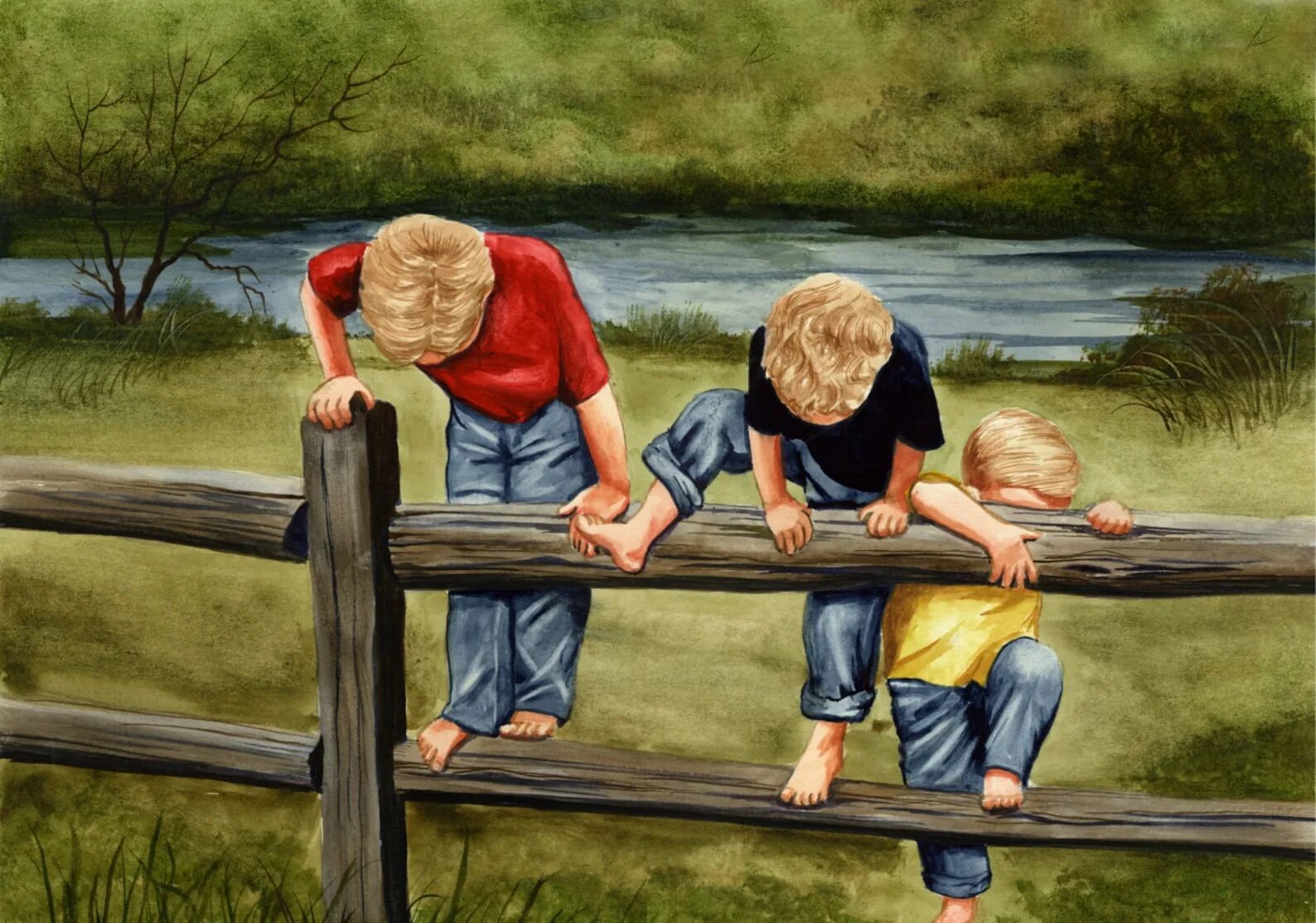В столовой уже стояли два мальчика. Дети на изгороди картина. Картина Дружба. Картина два мальчика. Мальчишки на заборе.