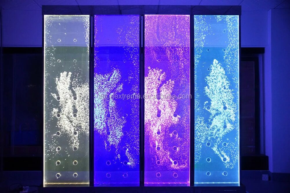Водяная стена с подсветкой. Стекло с водой в интерьере. Water panel. Декоративная панель с пузырьками и подсветкой. Water panel.
