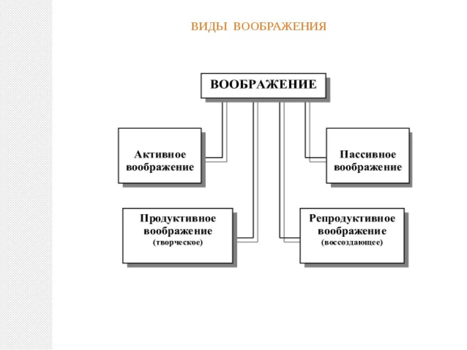 Виды воображения схема. Типы воображения в психологии. Схема воображение в психологии. Виды воображения в психологии схема.