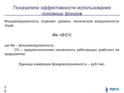 Показатели технического уровня основных фондов