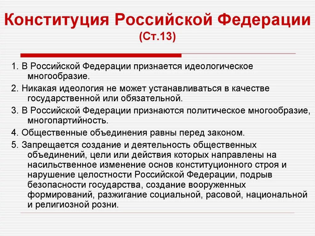 Признается идеологическое многообразие и многопартийность