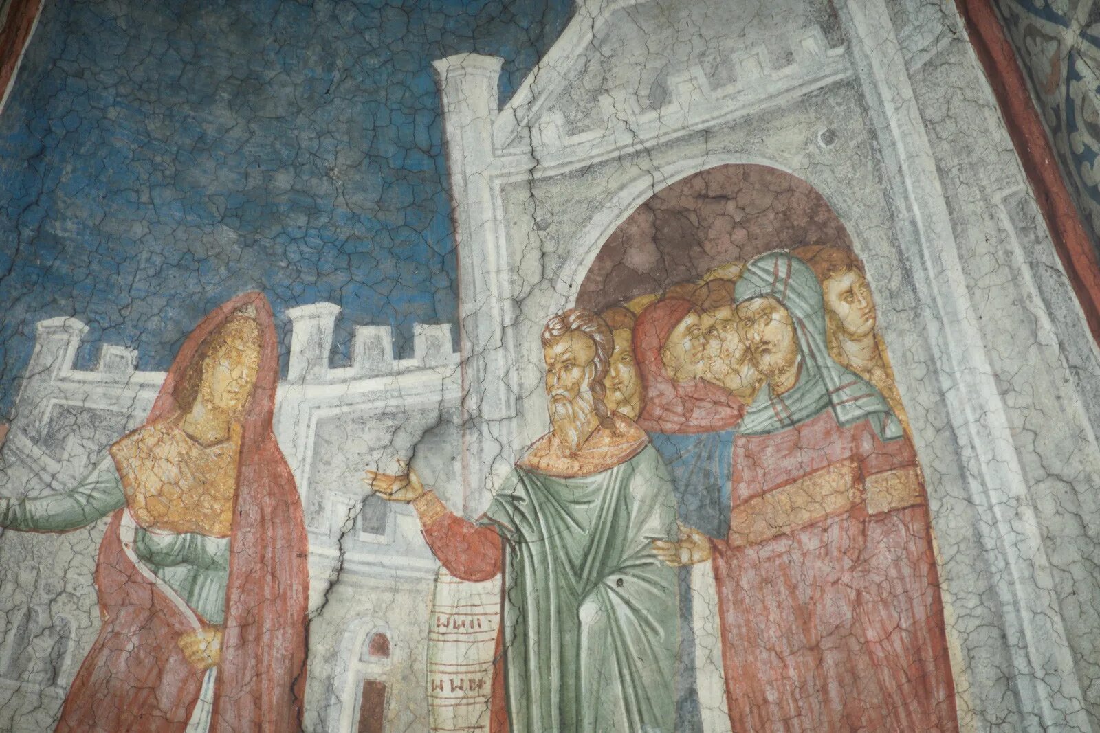 Монастыри 14 15 века. Фреска Дечаны моление Анны. Дечаны алтарь фреска.