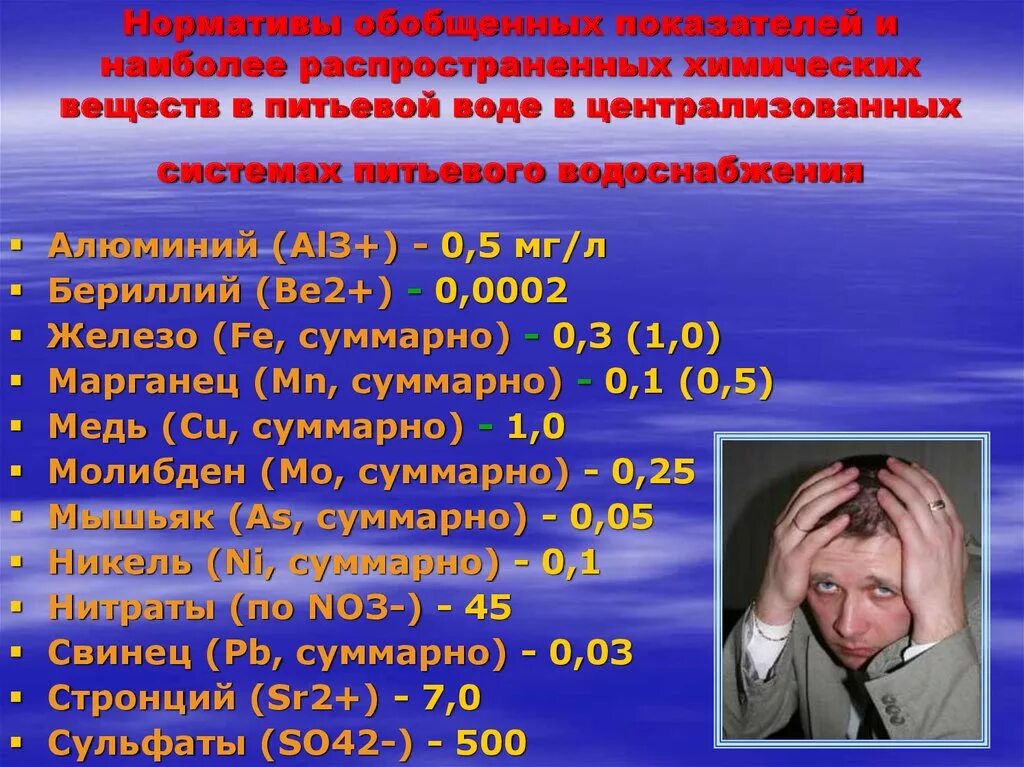 Химические вещества в питьевой воде. Обобщенные и химические показатели питьевой воды. Вода на лекции. Самое распространенное химическое соединение. Лекция по воде.