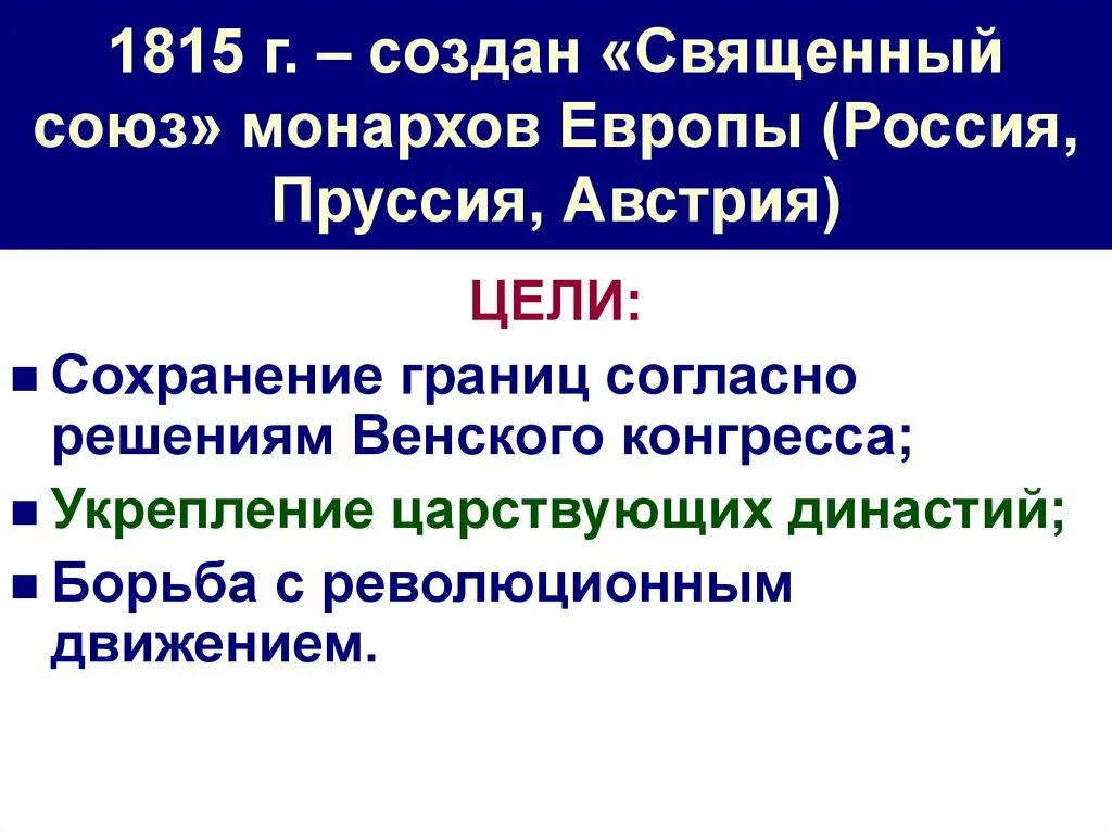 Союз россии пруссии. Священный Союз 1815 участники. Образование Священного Союза 1815. Священный Союз России Австрии и Пруссии. Цели Священного Союза 1815.