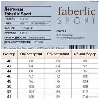 Размерная сетка фаберлик