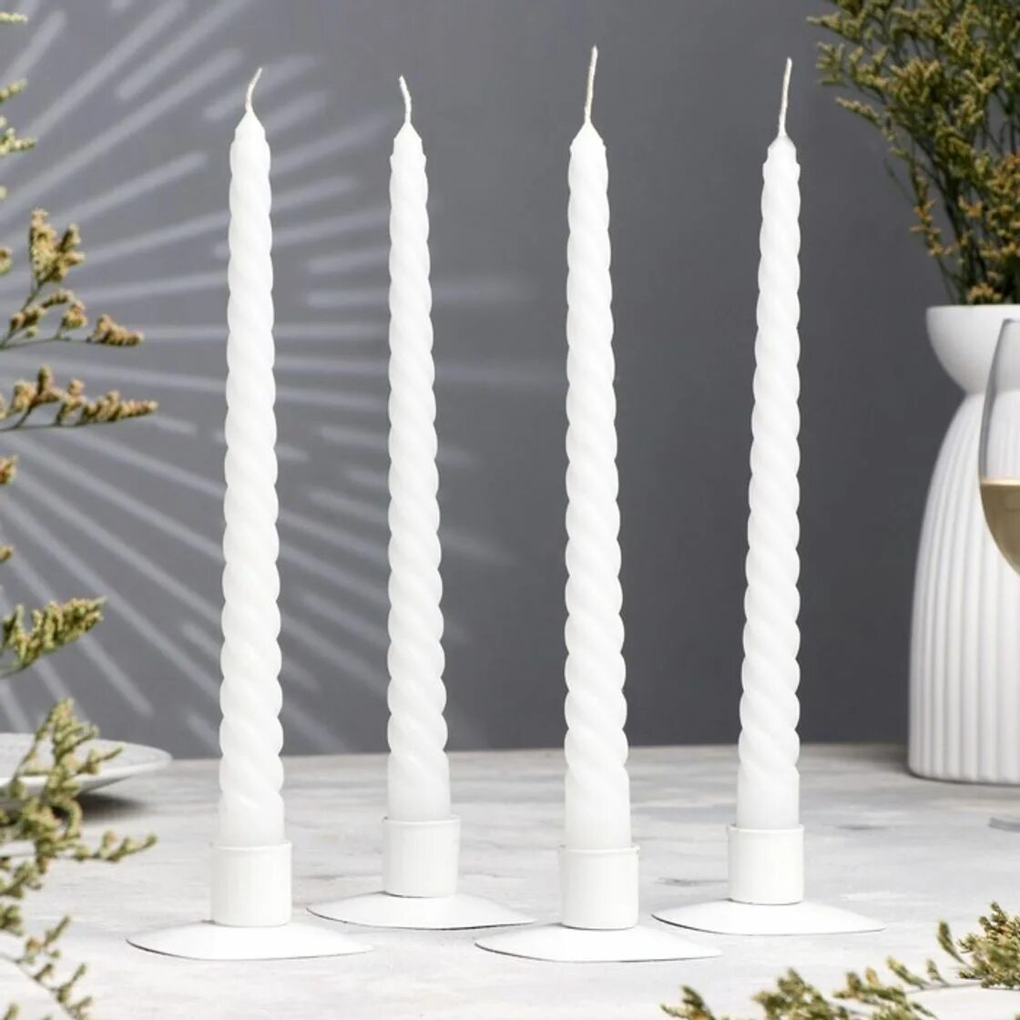 Витые свечи. Столовые свечи. Свечи витые белые. Свеча античная набор 4 шт. Белая.