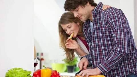 Lover getting in the kitchen