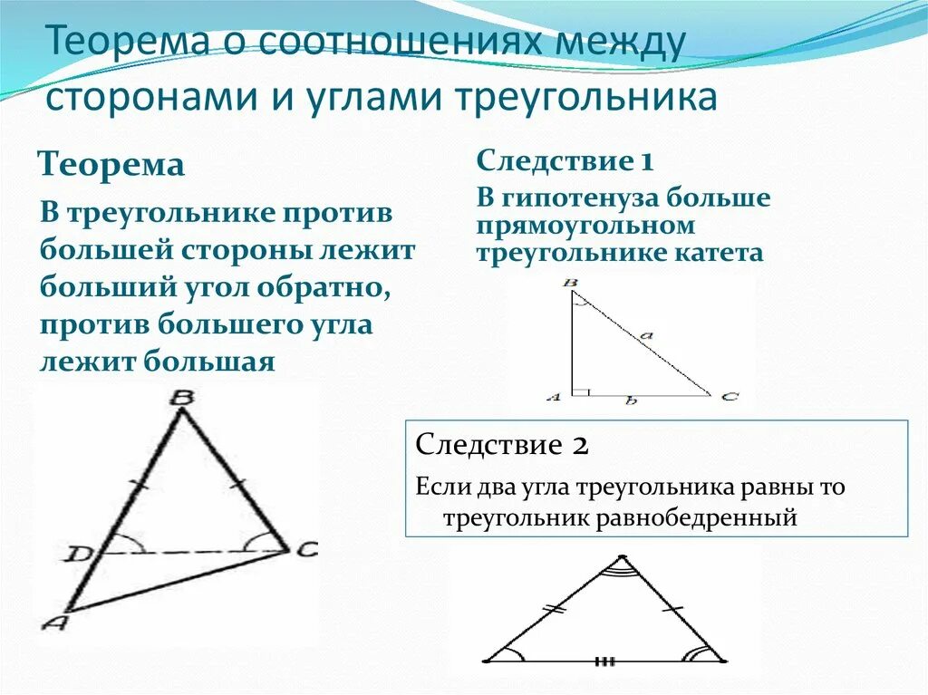 Теорема о соотношениях между сторонами и углами треугольника теоремы. Теорема о соотношении между сторонами и углами треугольника. 2. Теорема о соотношении между сторонами и углами треугольника.. 1. Теорема о соотношениях между сторонами и углами треугольника. Сторон треугольника сложить стороны