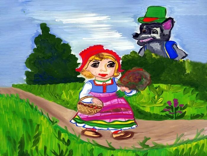 Иллюстрация к красной шапочке 2 класс. Рисунок на тему красная шапочка. красная шапочка рисунок детский. рисунок по мотивам красной шапочки для детей. красная шапочка картинка для детей.