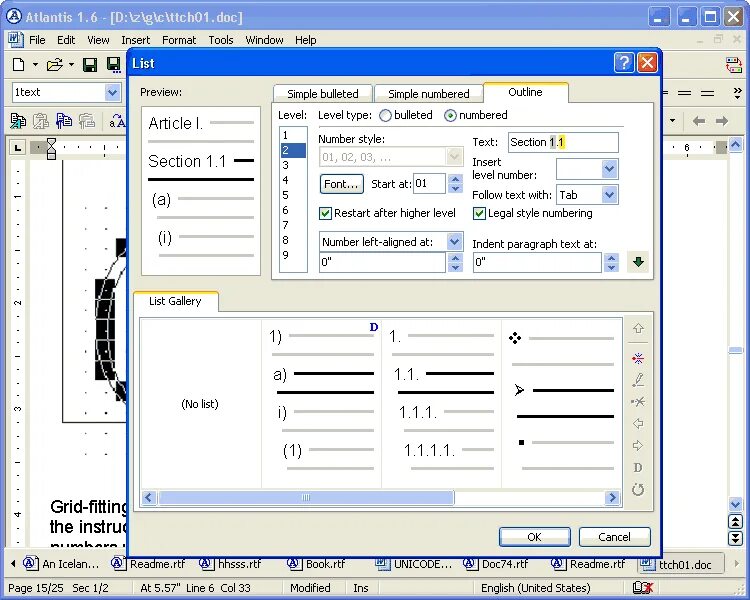 Word processing software