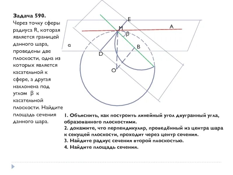 Сколько касательных можно провести через данную точку. Плоскость касательная к сфере к шару. Взаимное расположение сферы и плоскости касательной плоскостью. Построение касательной плоскости к сфере. Через точку м сферы радиуса проведены 2 плоскости.