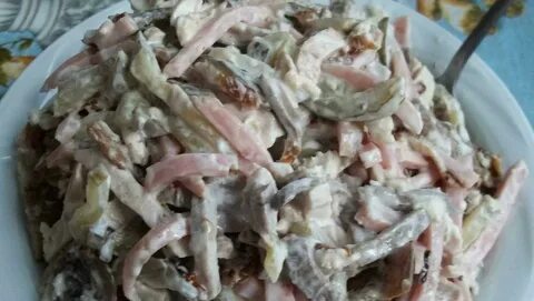 Рецепт салата ветчина курица грибы