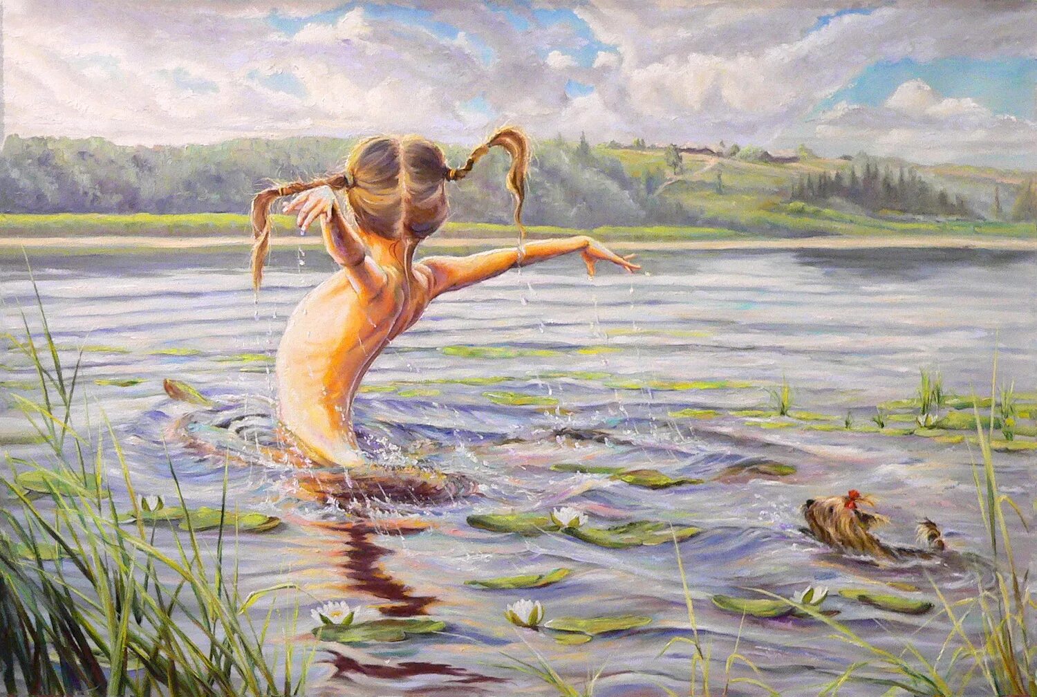 Художественные иллюстрации. Река живопись. Она плавала в озере
