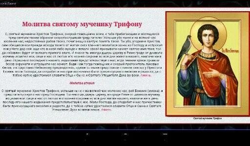 Молитва св трифонов. Тропарь Трифону мученику.