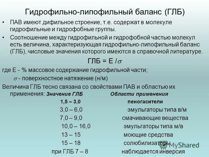 Средства гидрофильные при каких работах. Гидрофильно-липофильный баланс (глб). Глб пав. Глб пав таблица. Расчет глб.