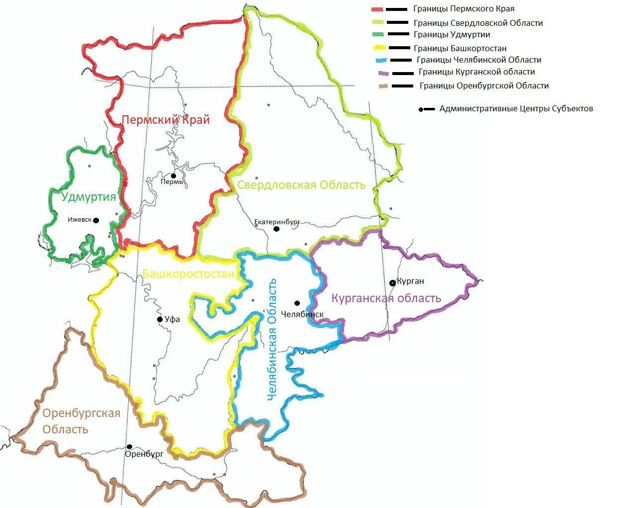 Субъекты экономического района урал. Урал Уральский экономический район контурная карта. Уральский экономический район на карте России с границами. Уральский экономический район на карте с границами. Экономические районы граничащие с Уралом.