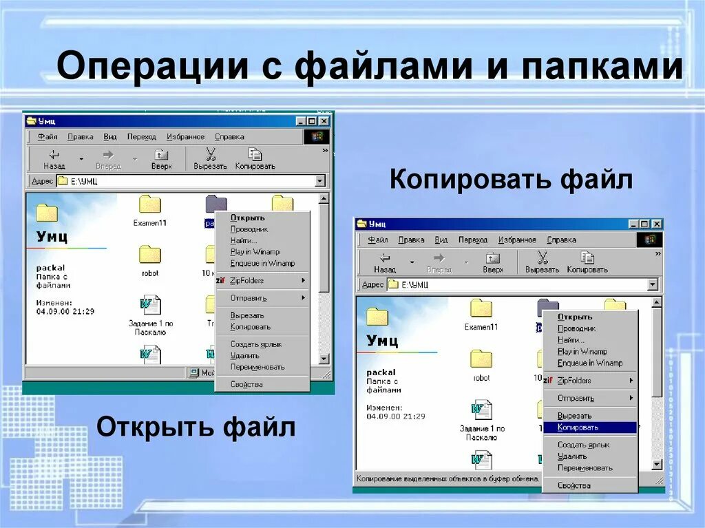 Основные операции с файлами. Операции с файлами и папками. Операции над файлами и папками.. Файловые операции с папками. Копирование файлов в папку.