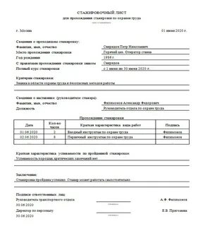 Стажировочный лист 2024