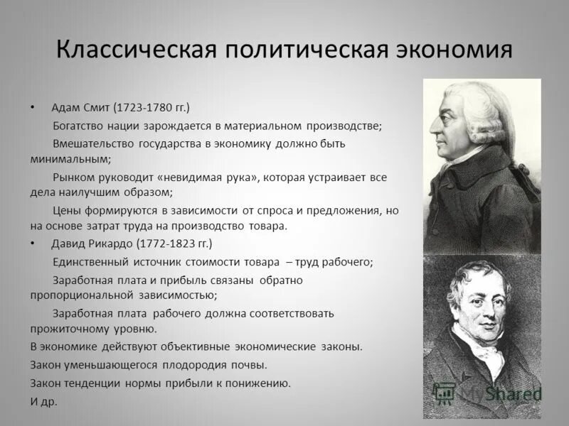 Политическая экономика Адама Смита. Представители политэкономии. Классическая школа идеи