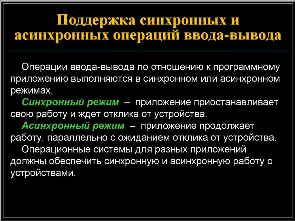 C операции ввода. Поддержка синхронных и асинхронных операций ввода-вывода. Синхронный и асинхронный ввод-вывод. Разновидности асинхронного ввода вывода. Асинхронный ввод вывод.