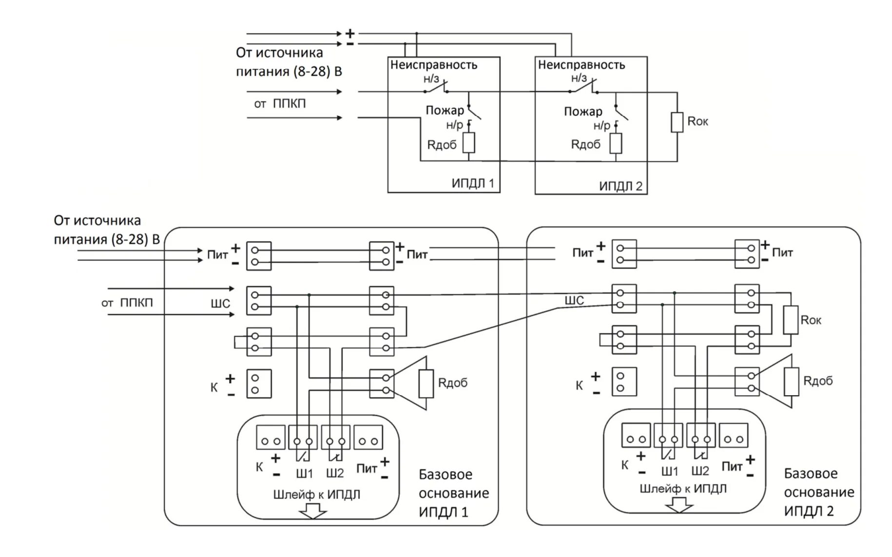 ИПДЛ схема расключения. Линейный пожарный Извещатель схема подключения. Схема подключения извещателя ИПДЛ-Д-II/4р. ИПДЛ-Д-2/4р схема подключения.
