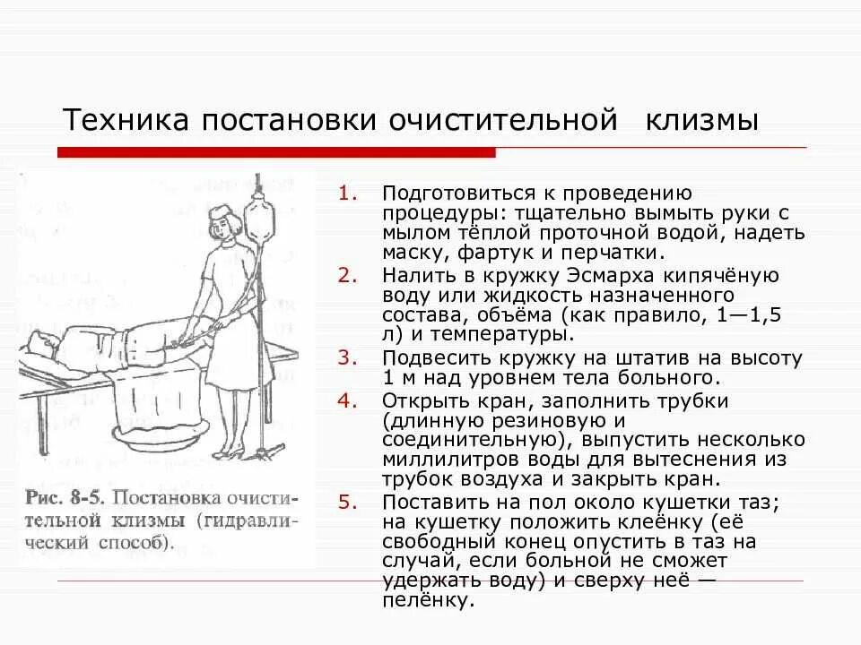 Методика постановки очистительной клизмы. Очистительная клизма алгоритм выполнения. Техника выполнения постановки очистительной клизмы. Очистительная клизма детям алгоритм.