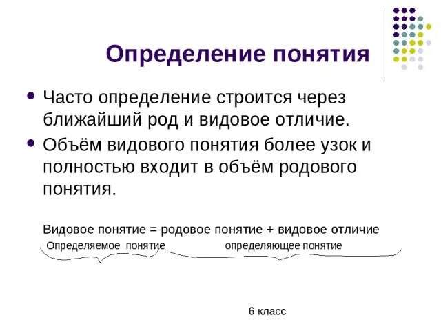 Родовое понятие определение. Определение понятий через род и видовое отличие. Родовое понятие и видовое отличие. Определение через ближайший род и видовое отличие. Структура определения через род и видовое отличие..