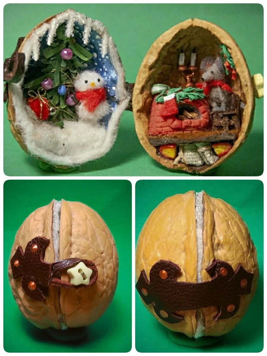 елочные украшения из грецких орехов. поделки из грецкого ореха. поделки из грецких орехов на новый год. елка из грецких орехов. игрушки из скорлупы грецкого ореха.