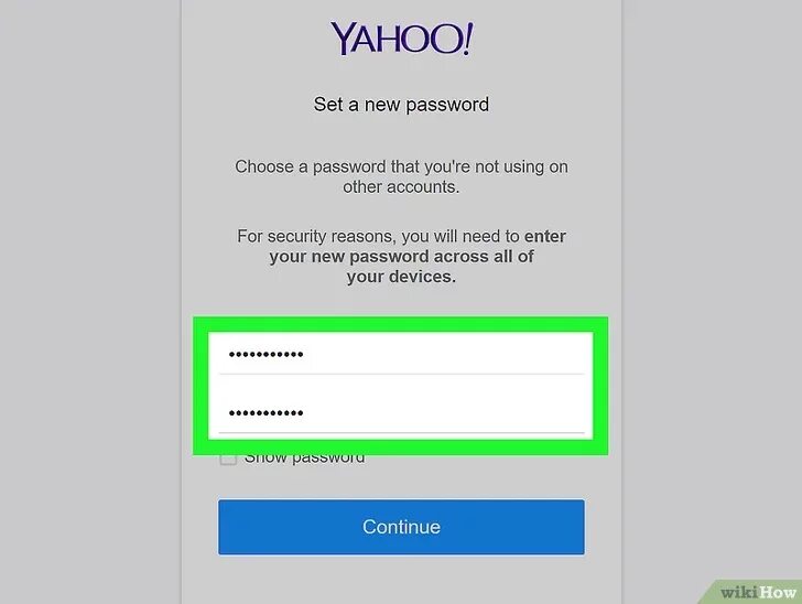 Set New password. Choose your password. Chosen password