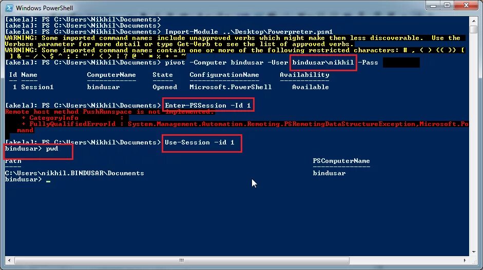 Pssession powershell. Взломанный компьютер. имя компьютера в powershell.