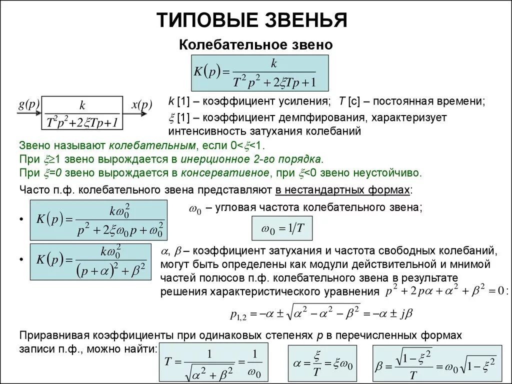 Передаточная функция инерционного звена 2 – го порядка. Передаточная функция инерционного звена формула. Типовые звенья. Коэффициенты передаточной функции. Частотам с определенными коэффициентами