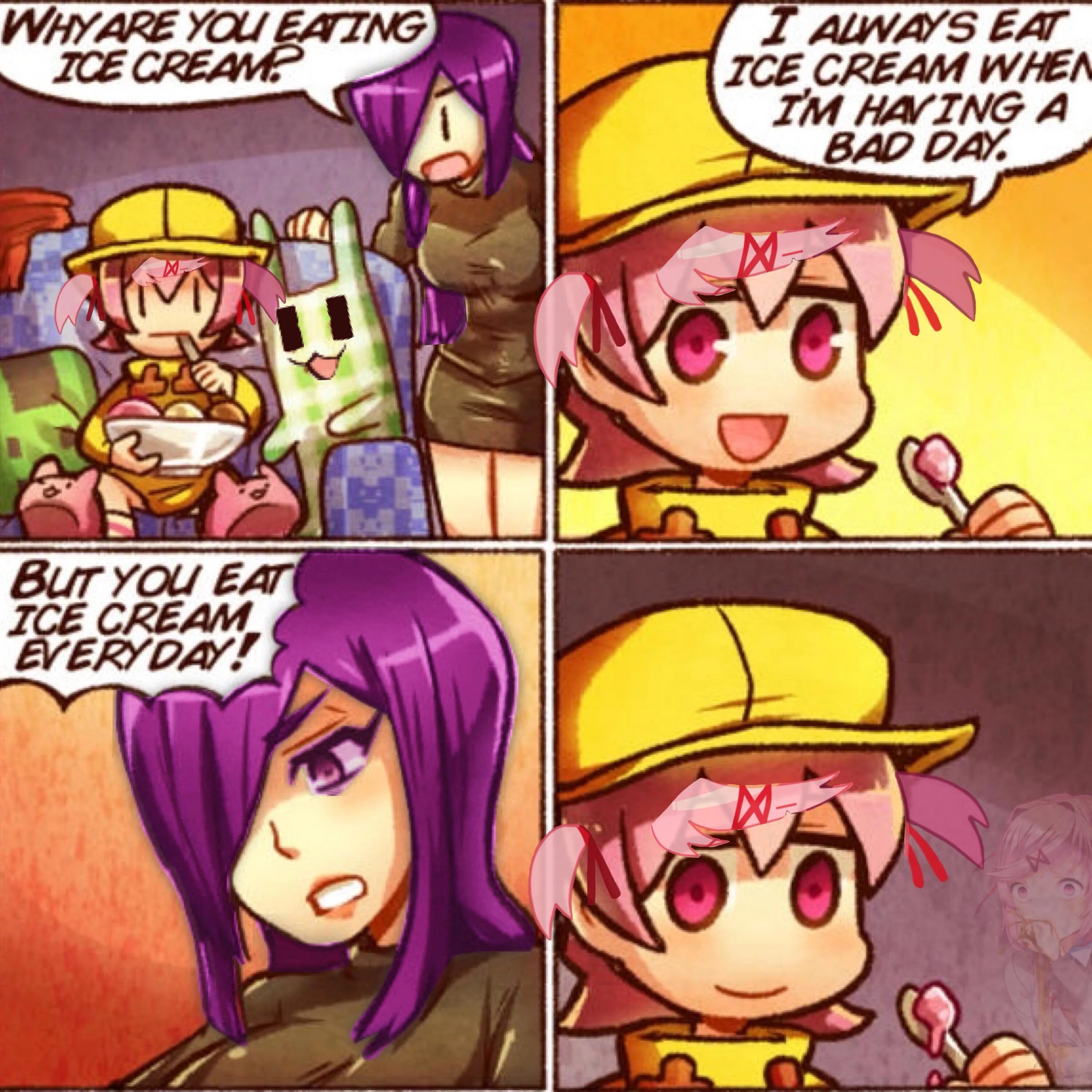 I eat ice cream every day. Umbrella eat ice cream. umbrella eat ice cream meme. always eat ice cream when i have a bad day. i not eat ice cream every day.