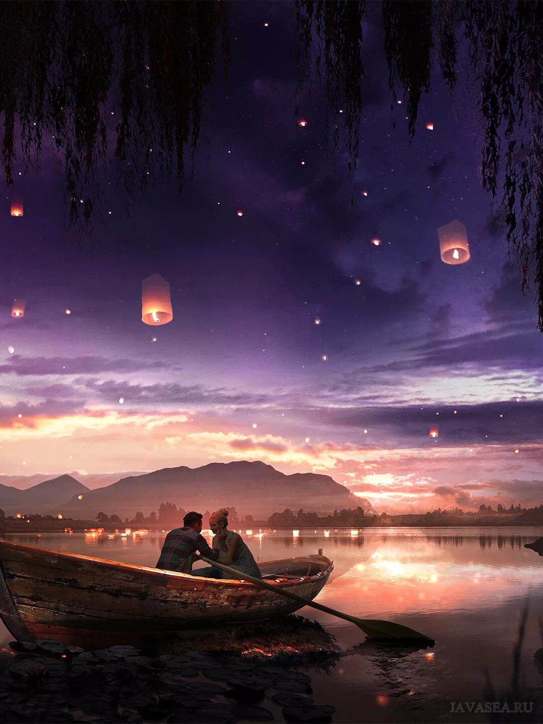 Красивая ночь романтичные картинки. Влюбленные в лодке. Двое в лодке. Романтичный пейзаж. Ночь романтика.