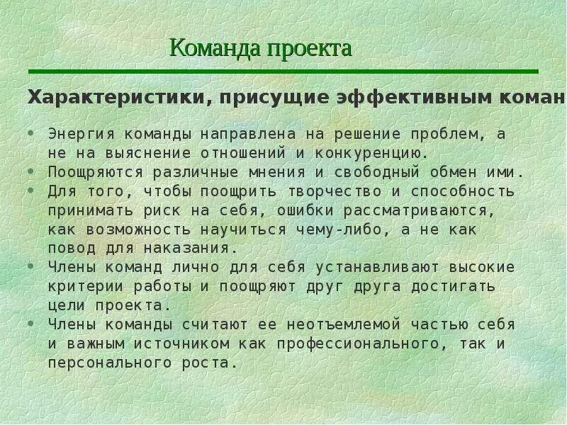 Проекты направленные на команду