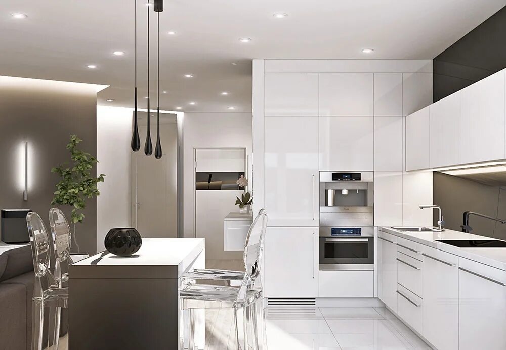 Дизайн белой кухни студии Kitchen Peninsula Designs That Make Cook Rooms Look Amazing Кухонный полуостров,