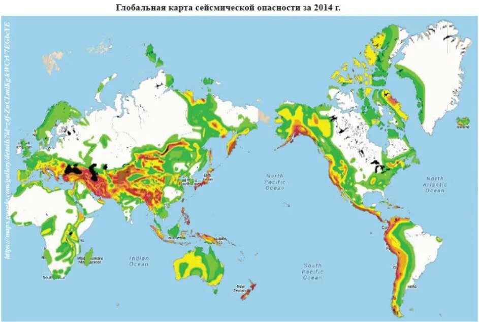 Карта сейсмической опасности. Мировая карта сейсмичности.