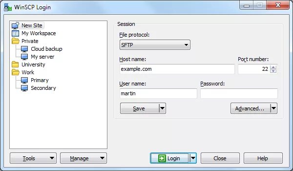 Winscp подключение двух серверов Установка и настройка FTP-клиента WinSCP Жизнь с WordPress