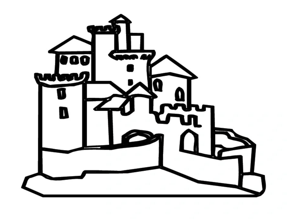 Замок рисунок. Раскраска замок. Средневековый замок раскраска. Средневековый замок контур.