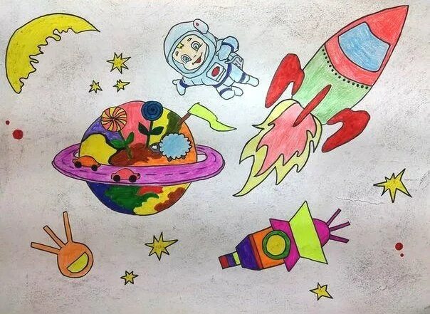 Рисунок на космическую тему. Космос рисунок для детей. Детские рисунки про космос. Рисунок на тему космос в детский сад. Загадочный космос рисунки