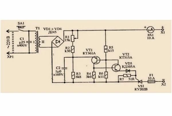 Схема зарядки аккумулятора на тиристоре ку202н. Зарядное для автомобильного аккумулятора на 202 тиристоре. Схема зарядного устройства на тиристоре ку202. Зарядка на тиристорах ку202н для автомобильного аккумулятора. Тиристор ку202н зарядное устройство