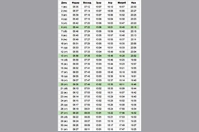 Ламазан хенаш. Календарь намаза. Время молитвы. Расписание намаза.