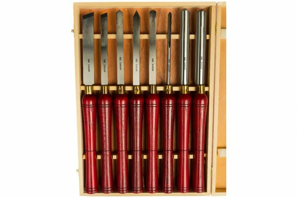 набор резцов по дереву 8 шт. набор токарных резцов по дереву 8 шт holzstar 5931011. набор резцов по дереву lom деревянная рукоятка 2303623. комплект стамесок proma hdb-45. набор токарных резцов по дереву энкор 10420.