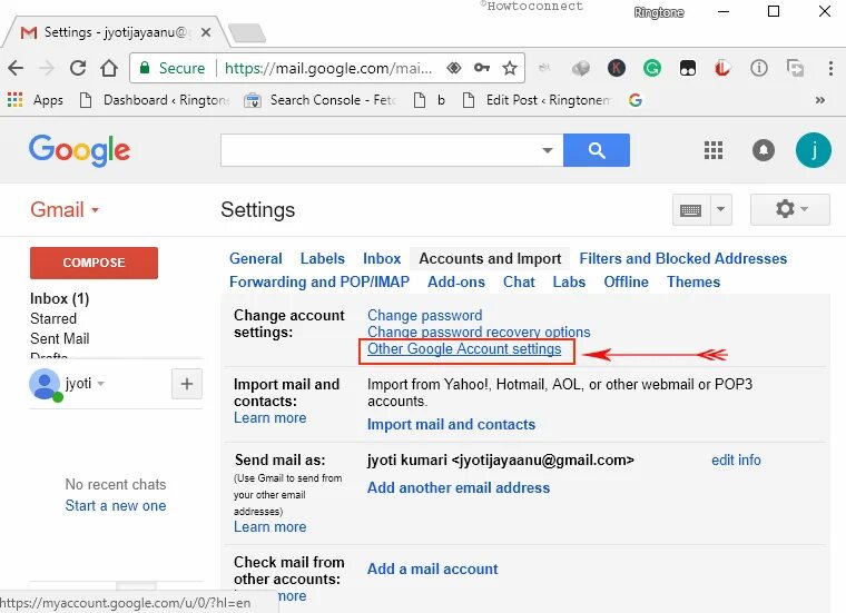 Setting gmail