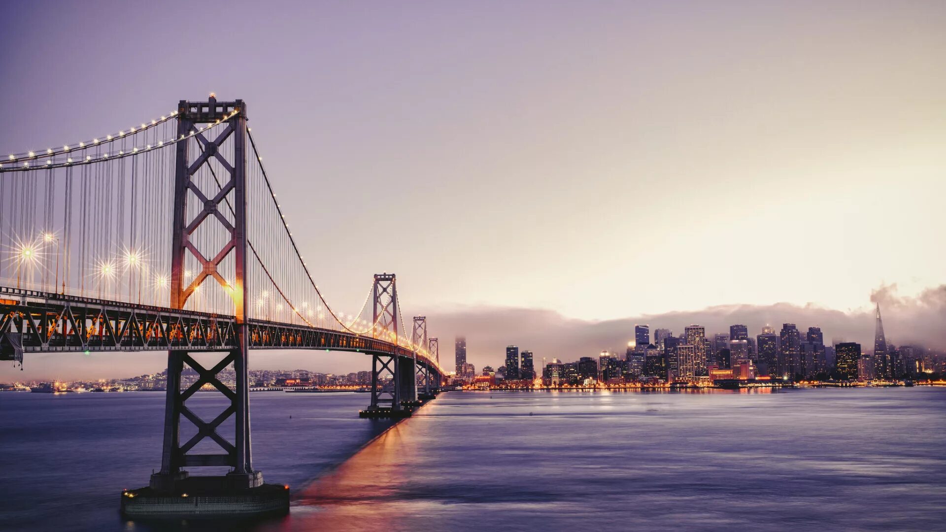 1920x1080 60. Сан Франциско. Мост Bay Bridge Сан-Франциско. Сан-Франциско, Калифорния, США. Мост Окленд Бэй бридж.
