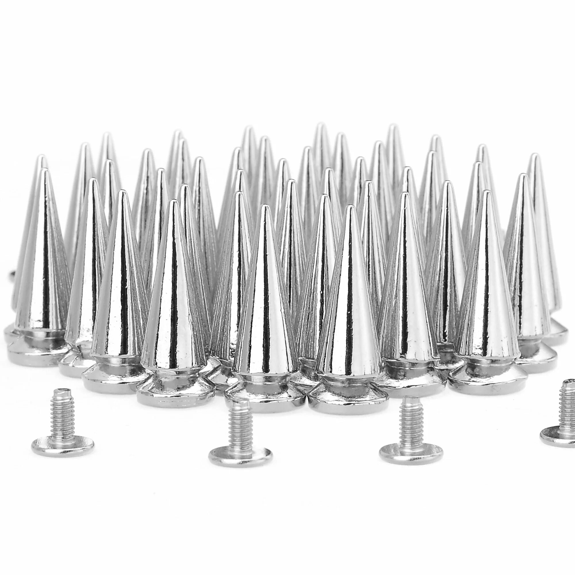 Стальной шип. Железный шип конус 50 мм. Заклепки для одежды хольнитены винтовые. Металлические шипы. Винтовые металлические шипы клепки.