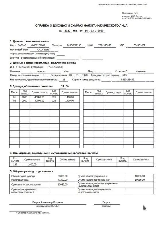 Отчетность по форме 2-НДФЛ за 2013 год с примером заполнения