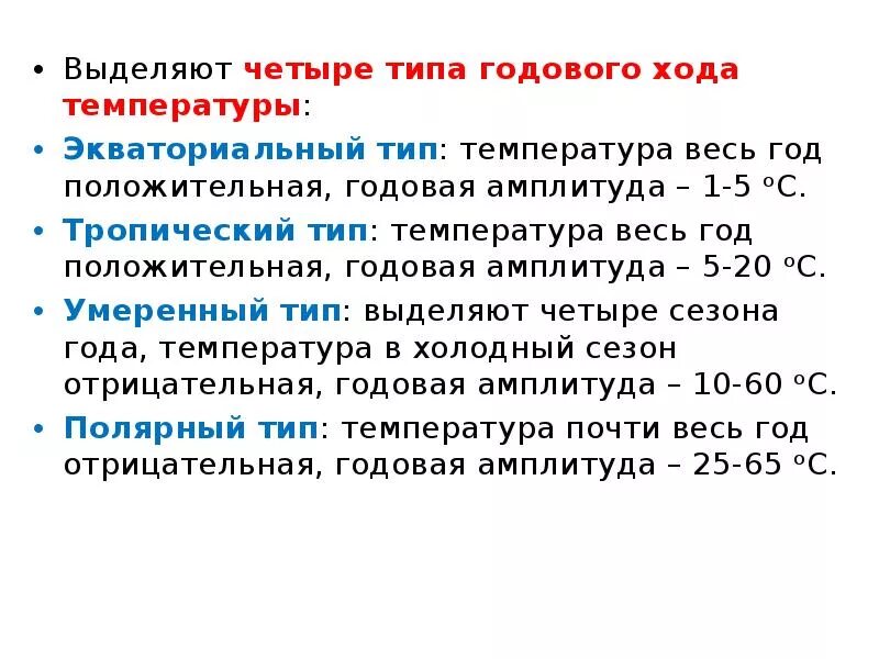 Типы годового хода температуры. Тропический Тип годового хода температуры. Четыре типа годового хода температуры воздуха. Особенности годового хода температур. Тип годового хода температуры