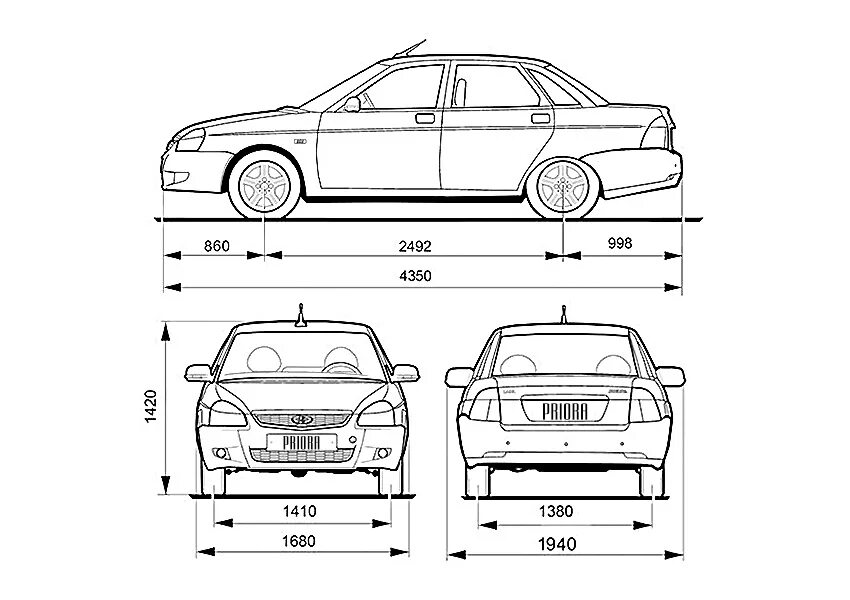 Габариты автомобилей ваз. ВАЗ 2170 Приора габариты. ВАЗ-2170 Габаритные Размеры.
